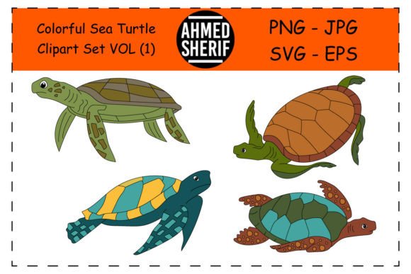 Colorful Sea Turtle Graphics for Crafts and Website Publishing