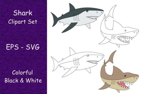 Shark Clipart Set: Graphics for Aquatic Craft Projects