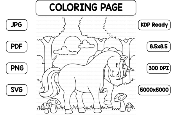 Unicorn Forest Coloring Page for Crafters and Graphics